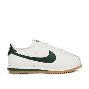 New Nike Cortez Leather Sneaker in Sail, Fir, Gum Yellow, & Black shoe